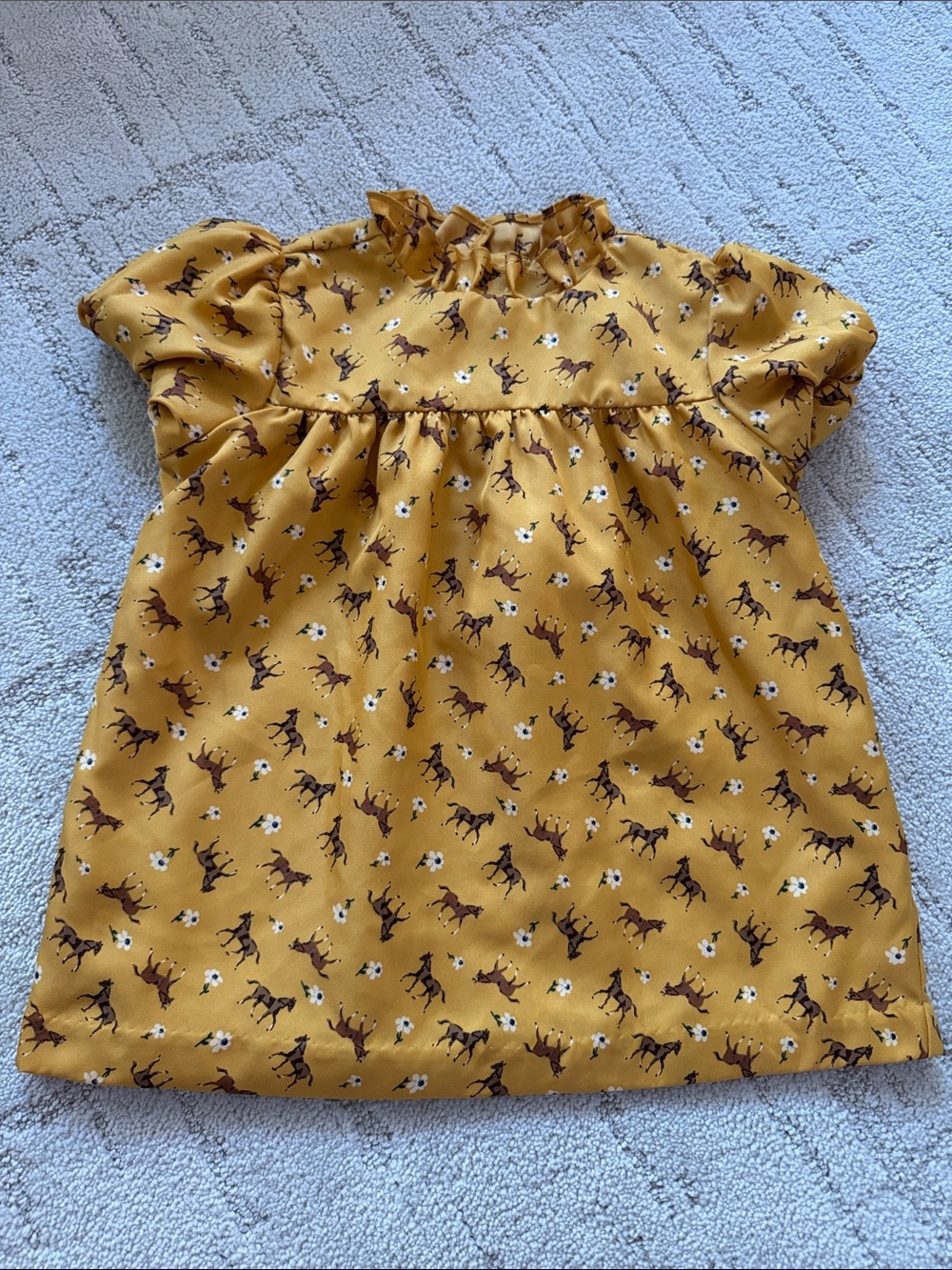 Janie and Jack Mustard Yellow Horse Print Ruffle Yoke Top
